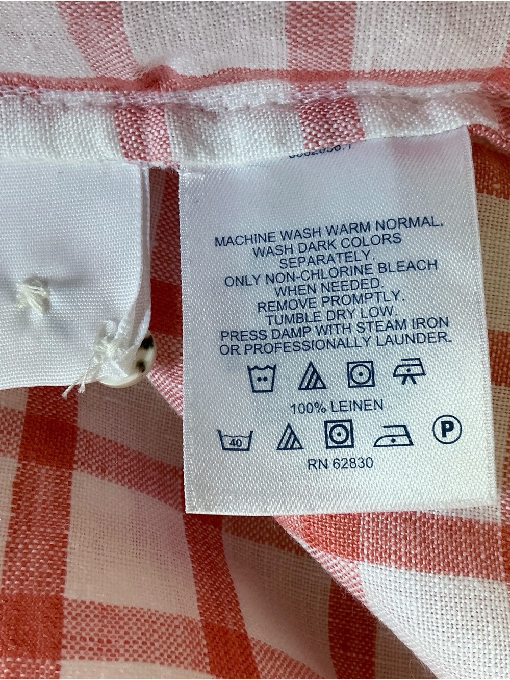 Land’s End 100% Linen Red & White Check Henley Style  Shirt Size M (10-12) - Picture 6 of 7